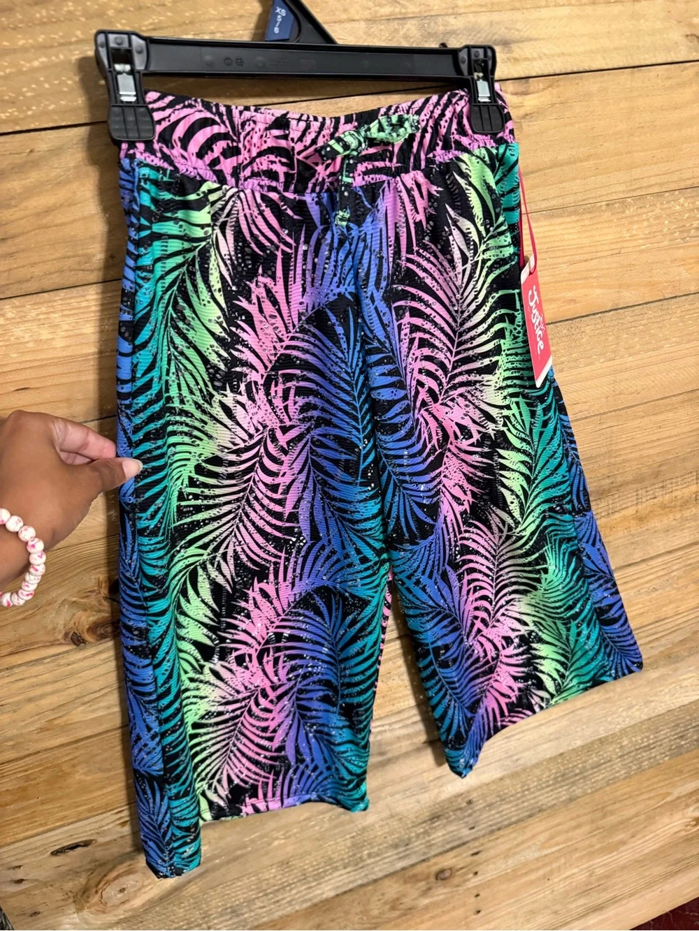Justice Girls Neon Palm-Print Swim Coverup Pants - Pink, Green, Blue, Purple